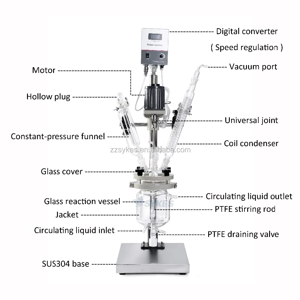 1l 2l 3l 5l Labscale Chemical Twowall Single Jacketed Continuous Stirred Tank Glass Reactor