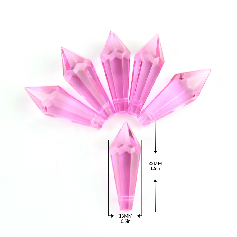 

New fashion 38mm 20pcs Pink icicle crystal pendent glass chandelier pendants lamp parts for home/garden Diy Suncatcher Decor