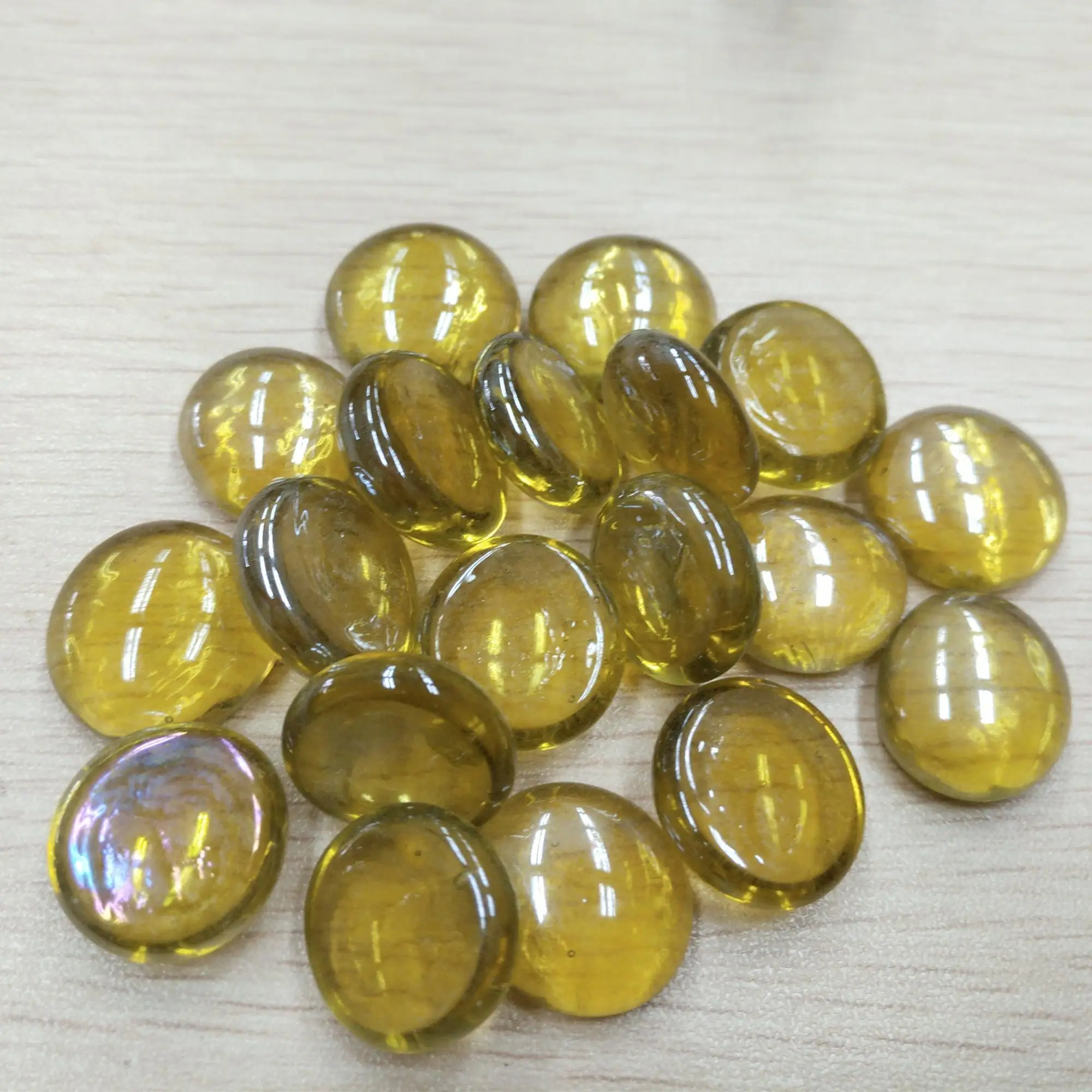 Blue Color Round Shape Glass Pebbles Oblate Style Stone For Home