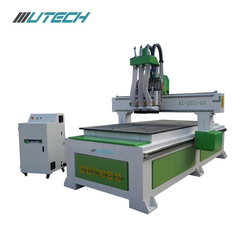 Three heads Pneumatic ATC wood door cabinet cnc router woodworking machine for sale