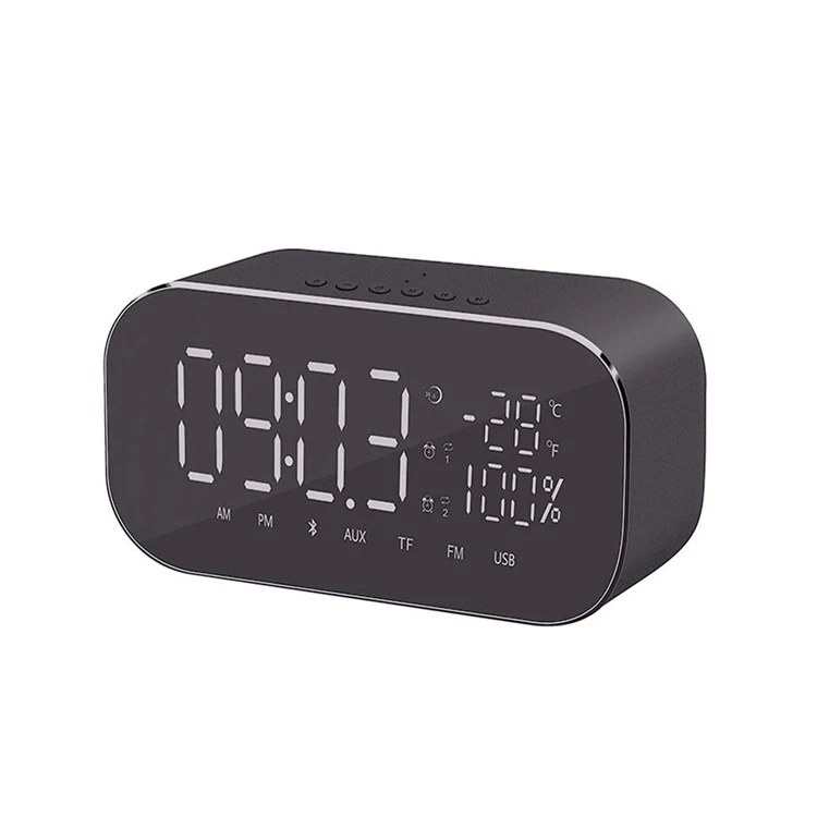 

Mirror LED alarm clock with bluetooths wireless speaker FM radio with time,temperature display table clock