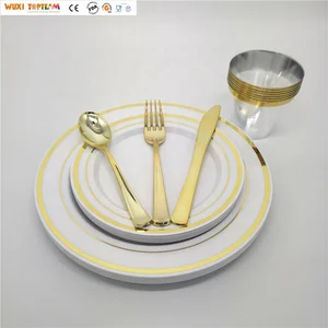 150 Pieces Disposable Plastic Dinnerware Rose Gold Set