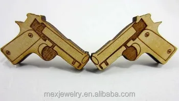 Unfinished Good Wood Handgun Pistol Shooter Stick Gun Stud Earrings For Men Women Hand Diamond Cut Design Unfinished Good Wood Handgun Pistol Shooter Stick Gun Stud Earrings For Men Women Hand Diamond Cut Design