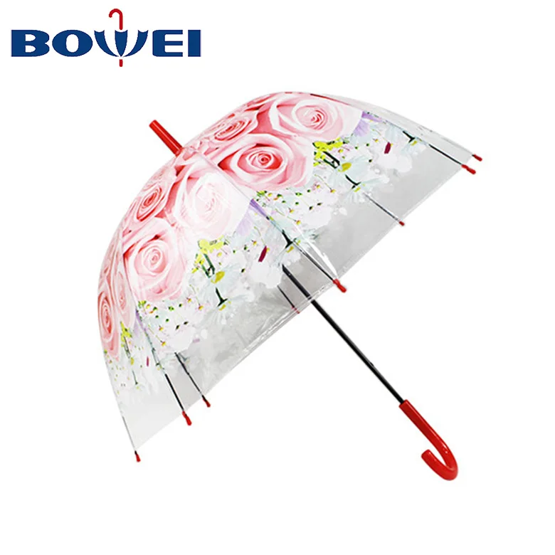 New Style Flower Print Transparent POE Dome Umbrella For Lady