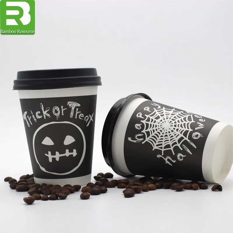 
Custom logo Printed Disposable biodegradable Single Wall Paper Coffee Cup with Lids 