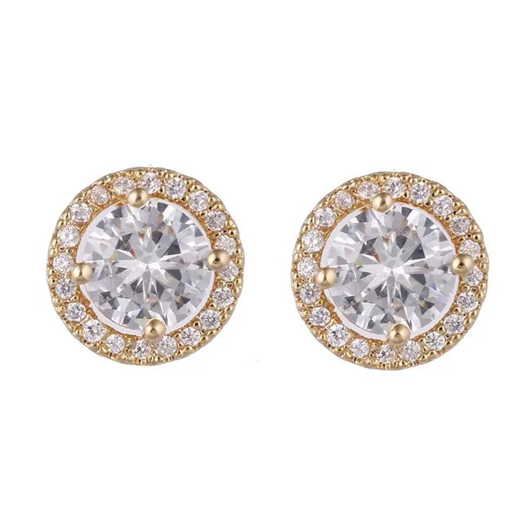 

Fashion Wholesale Romantic Gold Silver Zircon CZ Stone Crystal Round Hoop Stud Earrings Jewelry Gifts