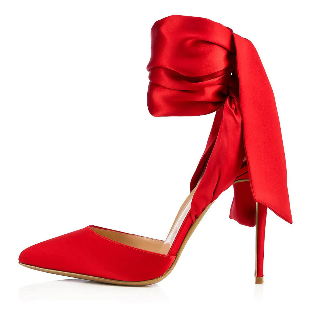 Women Pointed Toe Elegant Stilettos Ladies Red Satin Party High Heels ...