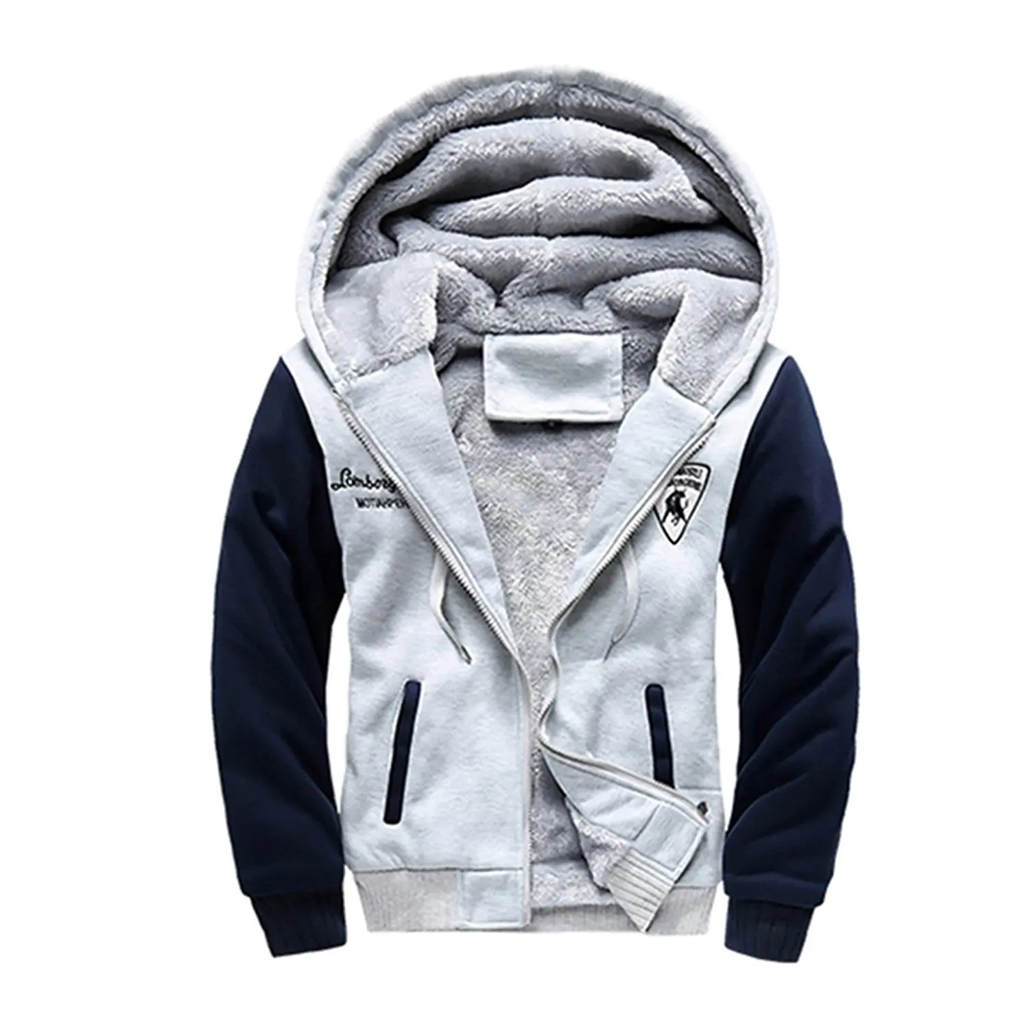 Pivaconis Mens Long Sleeve Zip Up Casual Faux Fur Lined Thicken Hooded Sweatshirt Jacket