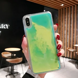 Hot Selling Personal Customize Luminous Transparent TPU Neon Sand Liquid Case for iPhone X Fluorescent Protective Cover