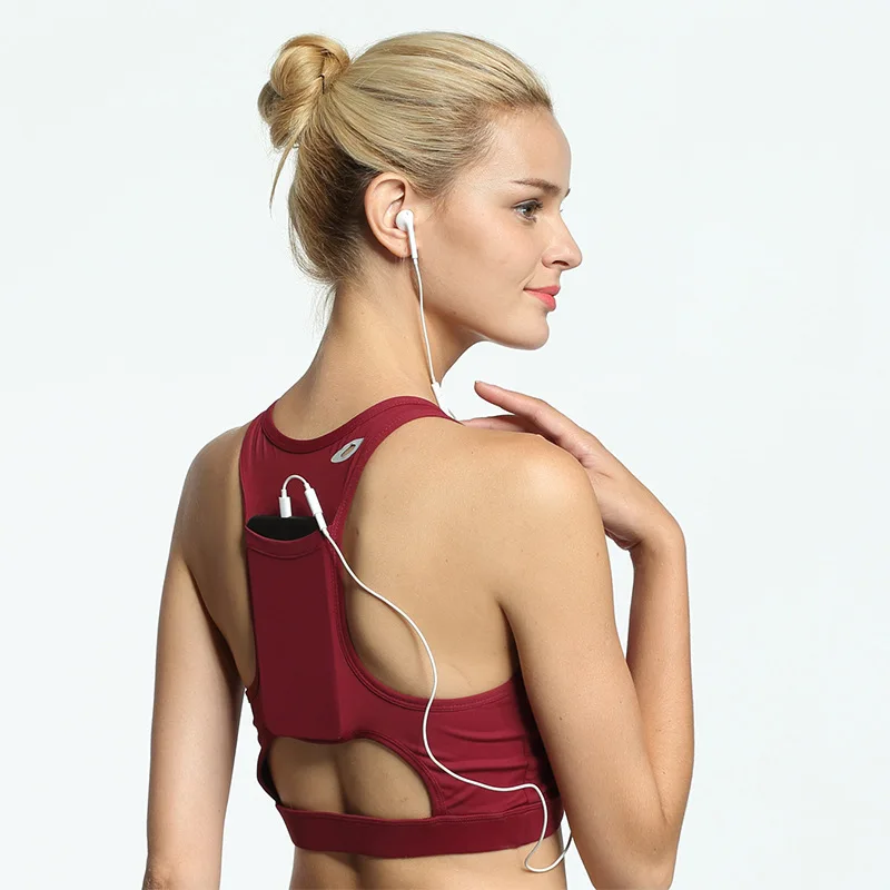 

Women Full-Support Racerback Workout Sports Bra with Back Phone Pocket, Customized colors