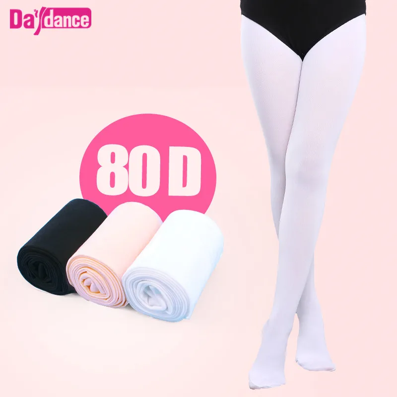 

80D Girls Seamless Tights Nylon Dance Stockings, White, pink, black
