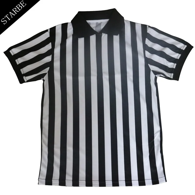 

Wholesale football sport dry fit zip collar soccer referee shirt, White black