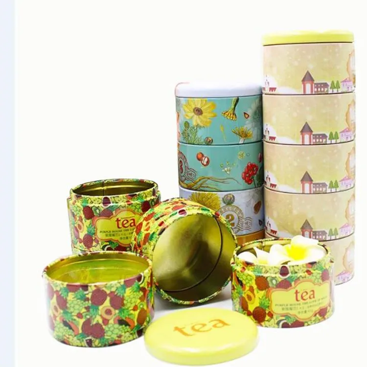 Promotional 3 Layers Round Metal Tea Tins Canister Decorative Round