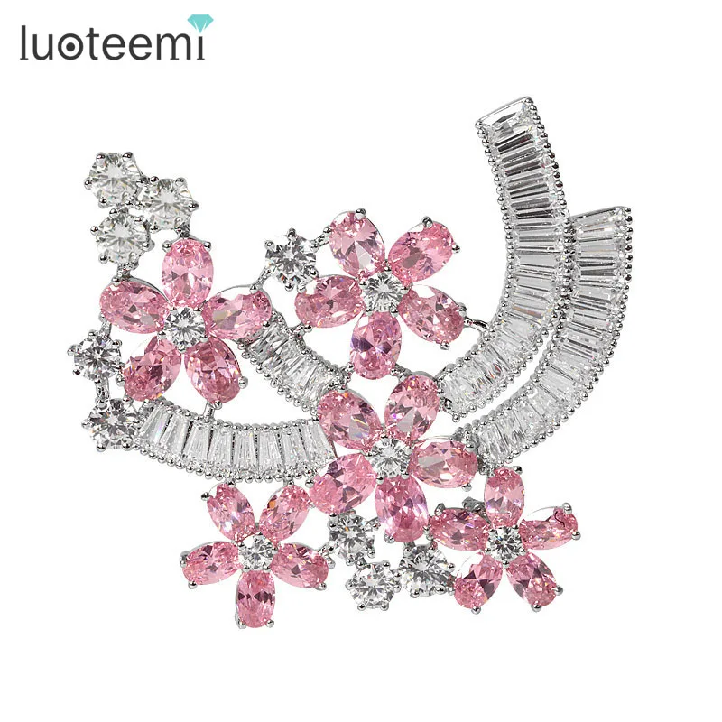 

LUOTEEMI Wholesale Luxury Fashion Style CZ Flower Bouquet Jewelry Wholesale For Wedding Bridal Brooch