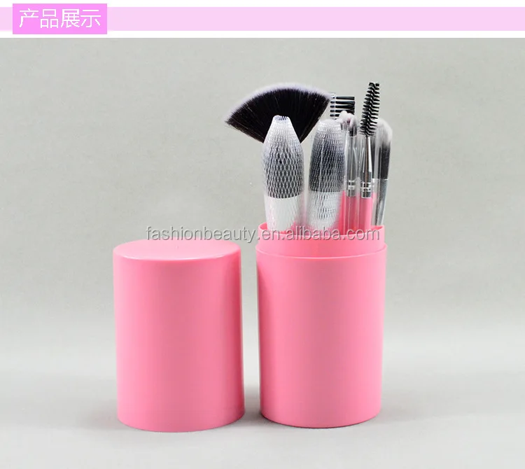 

Customized logo makeup brush set 7pcs, professional makeup brush set with cylinder case