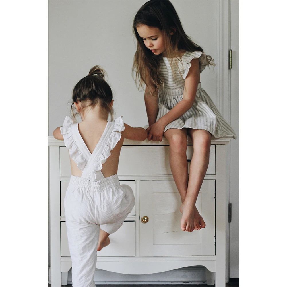 

Fashion popular simple design summer soft cotton linen girls dresses organic fabric comfort girls dress, As picture show