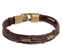 

Wholesale braided metal double bracelet designer custom Mens Vintage Genuine Leather Wrist Band Brown Rope Bracelet Bangle