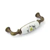 Cabinet Hardware Country Ceramic Pull Handle 3" Hole Spread Antique Brass with Black Ceramic Insert