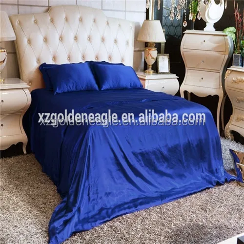 Royal Classic Blue Real Silk Bed Linen Sets 4pcs Pure Mulberry