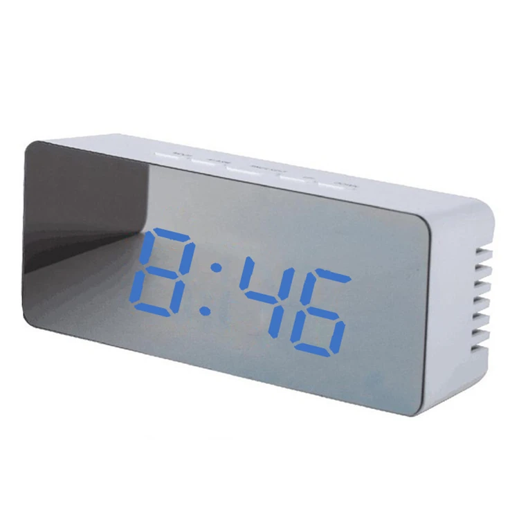 

Home decor table cube small electronic led HD mirror digital alarm clock, White