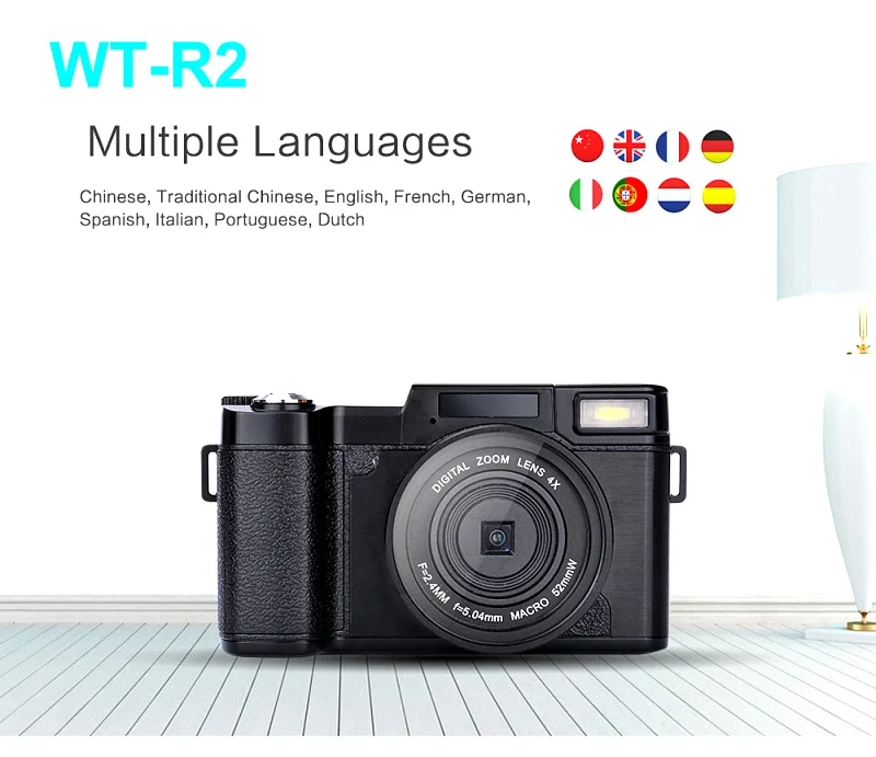 

2019 WT-R2 fixed focus 800MP COMS digital camera New full HD 1080p chinese dslr camera support changeable lens, Black