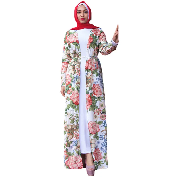 

Trendy Newest Flower Cardigan Abaya Islamic Jalabiya Dubai Flower Maxi Dress 2018, Army green;wine red;black;light blue;royal blue;pink