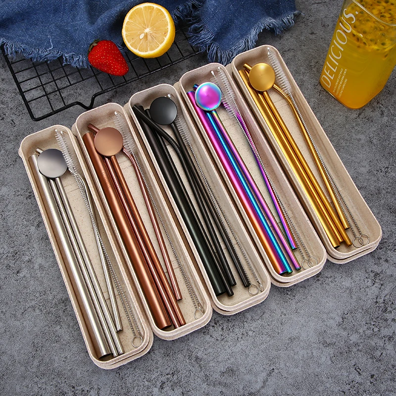 

Eco Friendly Portable Stainless Steel Reusable Metal Straw Set, Multi color