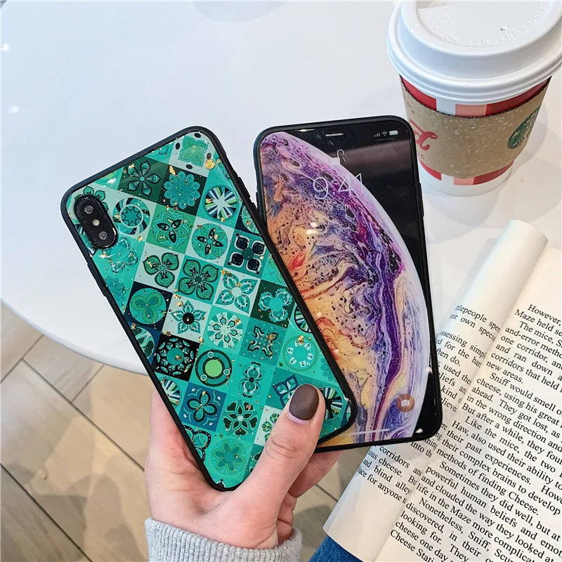 

Fashion Gold Foil Emoticon illustration Phone Case For iPhone XR XS Max X case for iphone 8 7 6 6s plus Cases Glossy Cover Capa