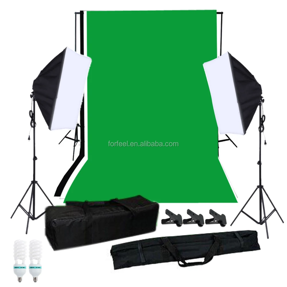 Photographic equipment for Soft box Lighting Kit with Studio Background Stand 100% cotton Backdrops Light Bulbs Single-capp