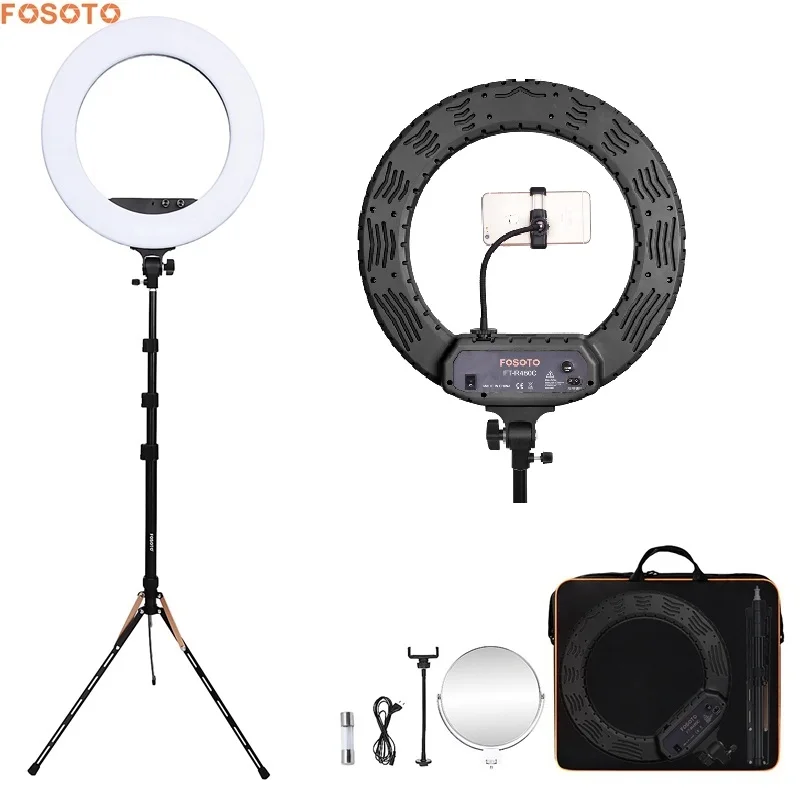 

FOSOTO FT-RL480 18 inches 3200 5600K Dimmable studio youtube video Live LED Ring Light kit with Light Stand for phone camera, Black