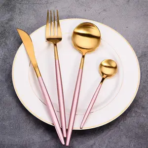 Image of 304 Stainless Steel Gold Royal cutipol cutlery pink and Gold Plated cutlery Set
