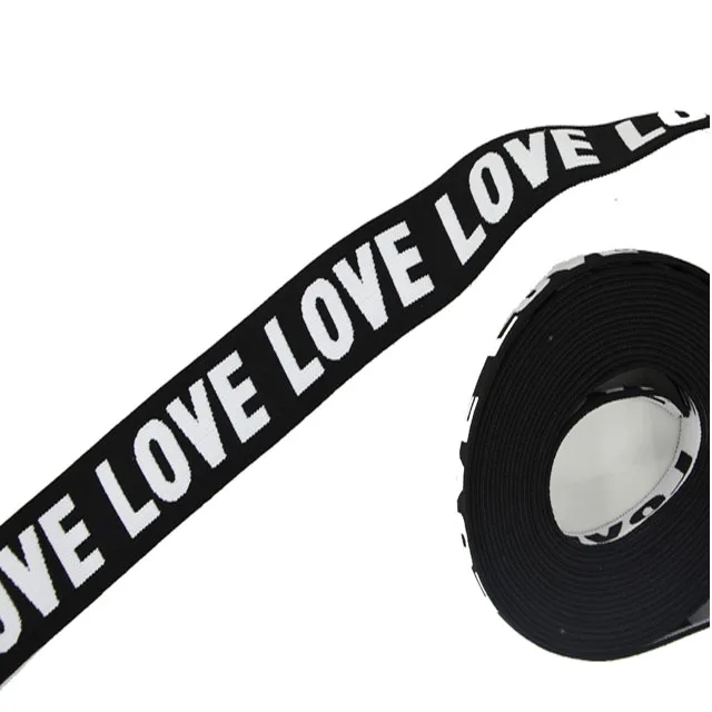 

Size 4CM Delicate LOVE" Elastic Fashion Waist Band Sewing Webbing For DIY Garment Accessories Wholesale, Black white colored multi