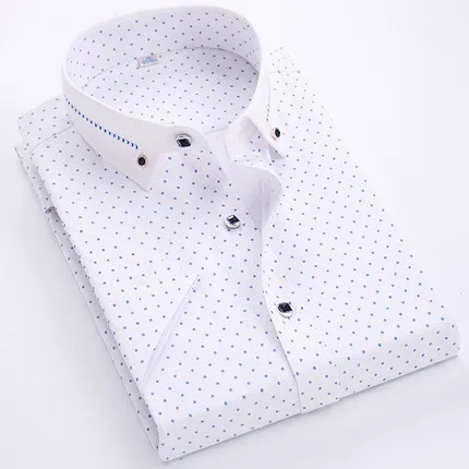 

custom design slim fit polka dot print cotton short sleeve formal business shirts for men