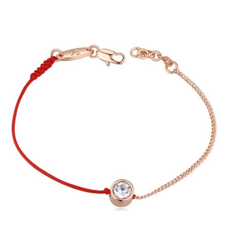 

Rose Gold Plated Chain Red Rope Crystal Charm Bracelet for women