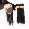Softhair Brazilian Virgin Human Hair Material Bundles Deep Wave Texture with Closure 9A Grade 10-32 inch very Soft