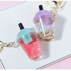 Wholesale Creative colourful glitter milk tea shake cups quicksand keychain ring cute bag ornaments gifts
