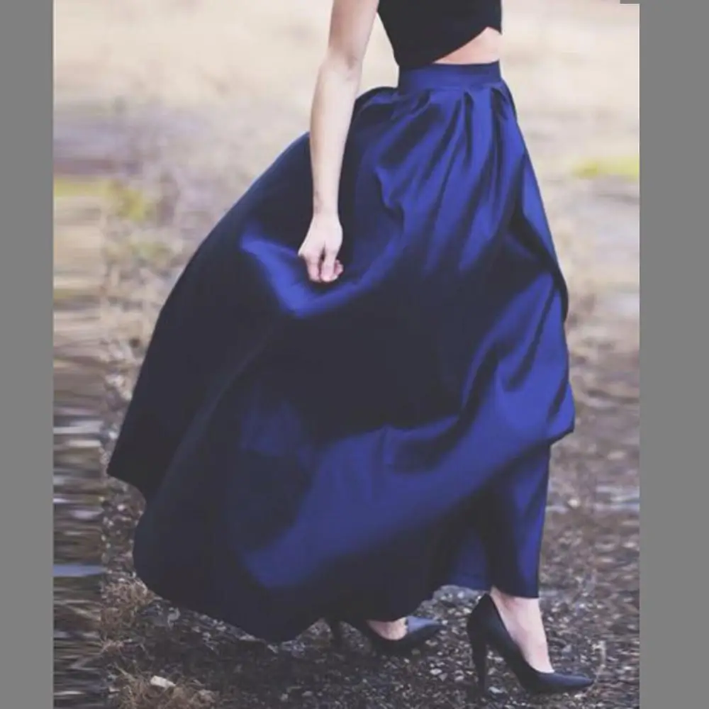 Fashion new model satin high waist candy color woman girls long maxi skirt