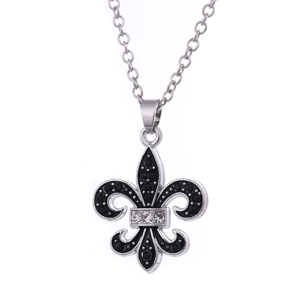 

Zinc Alloy Royal Symbol Fleur De Lis Catholic Saints LILY Crystal Pendant Necklace, As picture