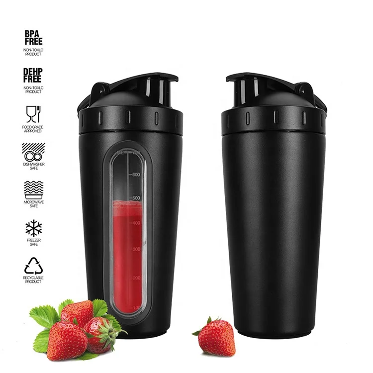 

700ml Stainless Steel Protein Shaker Bottle, Sport Water Bottle, Coffee Tea Mix Bottle, Black;red