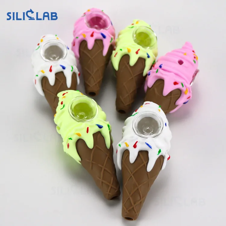 

Siliclab wholesale handheld ice cream glass water silicone smoking pipes herb bubbler, Pink;white;green