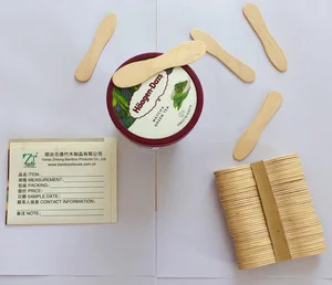 Image of 60mm length wooden & bamboo Hot sale sticks manufacturer OEM wrapped LOGO scoop 75mm 94mm ice cream spoon