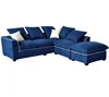 Corner Sofa Living Room Couch Navy Blue 3-Seater L Shaped White Pipe Elegant Sofa with Ottoman