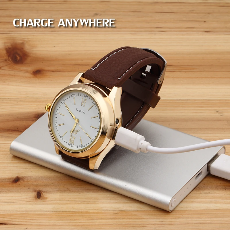 

Rechargeable USB Watch Lighter Men Wrist Quartz watch, Black/brown