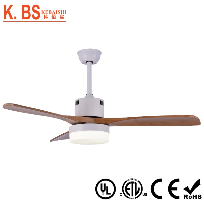 52 inch Solid Wood Blade Low Profile Indoor Remote Control Ceiling Fan With LED Light