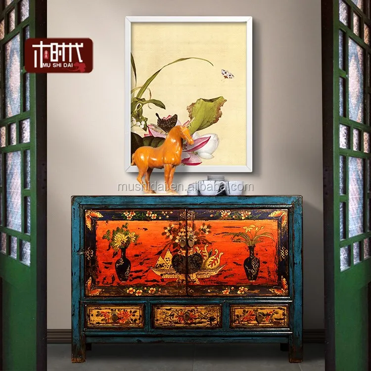 
solid wooden painted furniture sell living room cabinet Chinese antique furniture hand painted furniture 