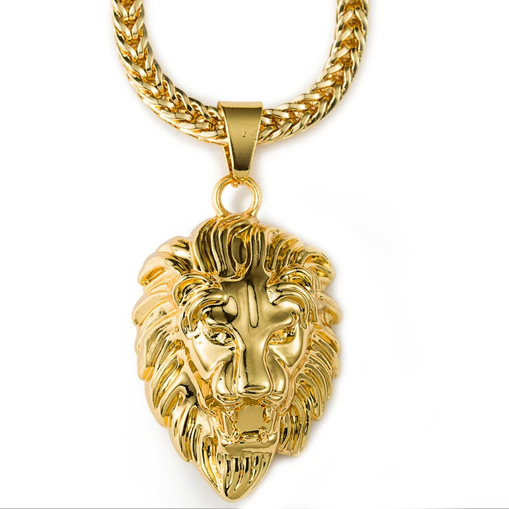 

Cool Men's HipHop 18K Gold Lion Head Pendant Necklace