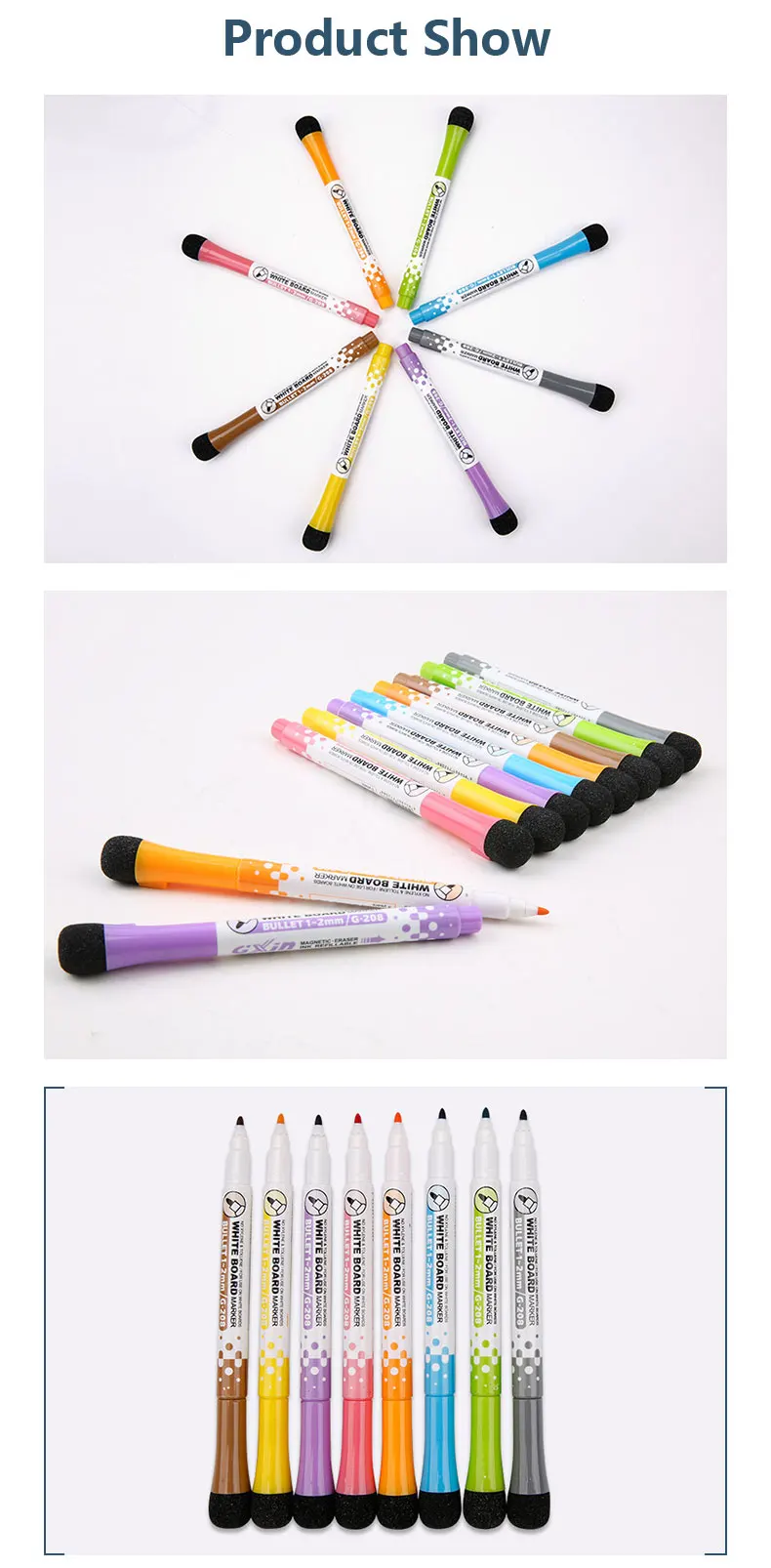 Newest Design 8 Colors Fine Tip Magnetic Whiteboard Marker Pen Set With