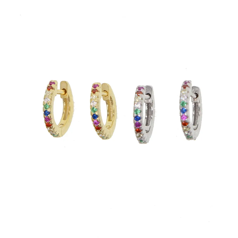 

100% 925 sterling silver rainbow cz hoop earring mini hoops for women fashion trendy minimal delicate jewelry, Picture