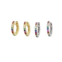 

100% 925 sterling silver rainbow cz hoop earring mini hoops for women fashion trendy minimal delicate jewelry