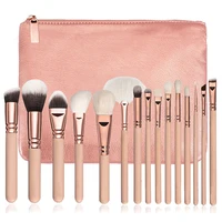 

High Quality 15pcs Brushes Set Pink Wood Handle White Synthetic Hair Hair Brushes Makeup Sets